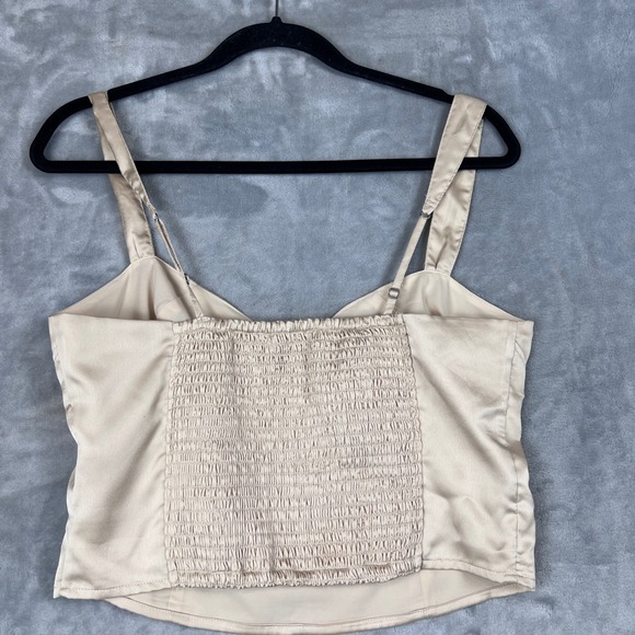 Abercrombie Fitch Y2K Satin Smocked Cami Top Champagne Gold Sweetheart Neckline - Picture 3 of 10